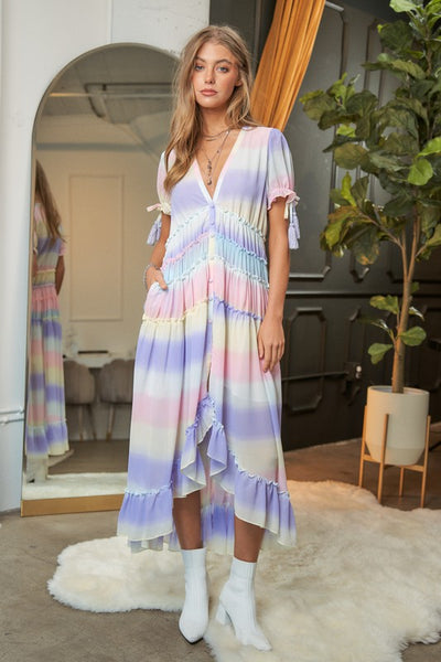 V-Neck short Puff Sleeve Maxi Dress - House of Barvity