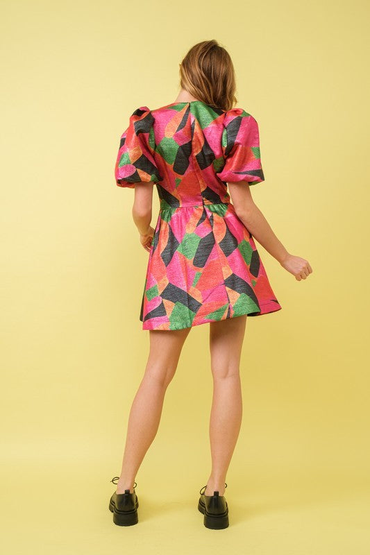 Geo Cut out Bow Mini Flare Dress Geo Cut out Bow Mini Flare Dress