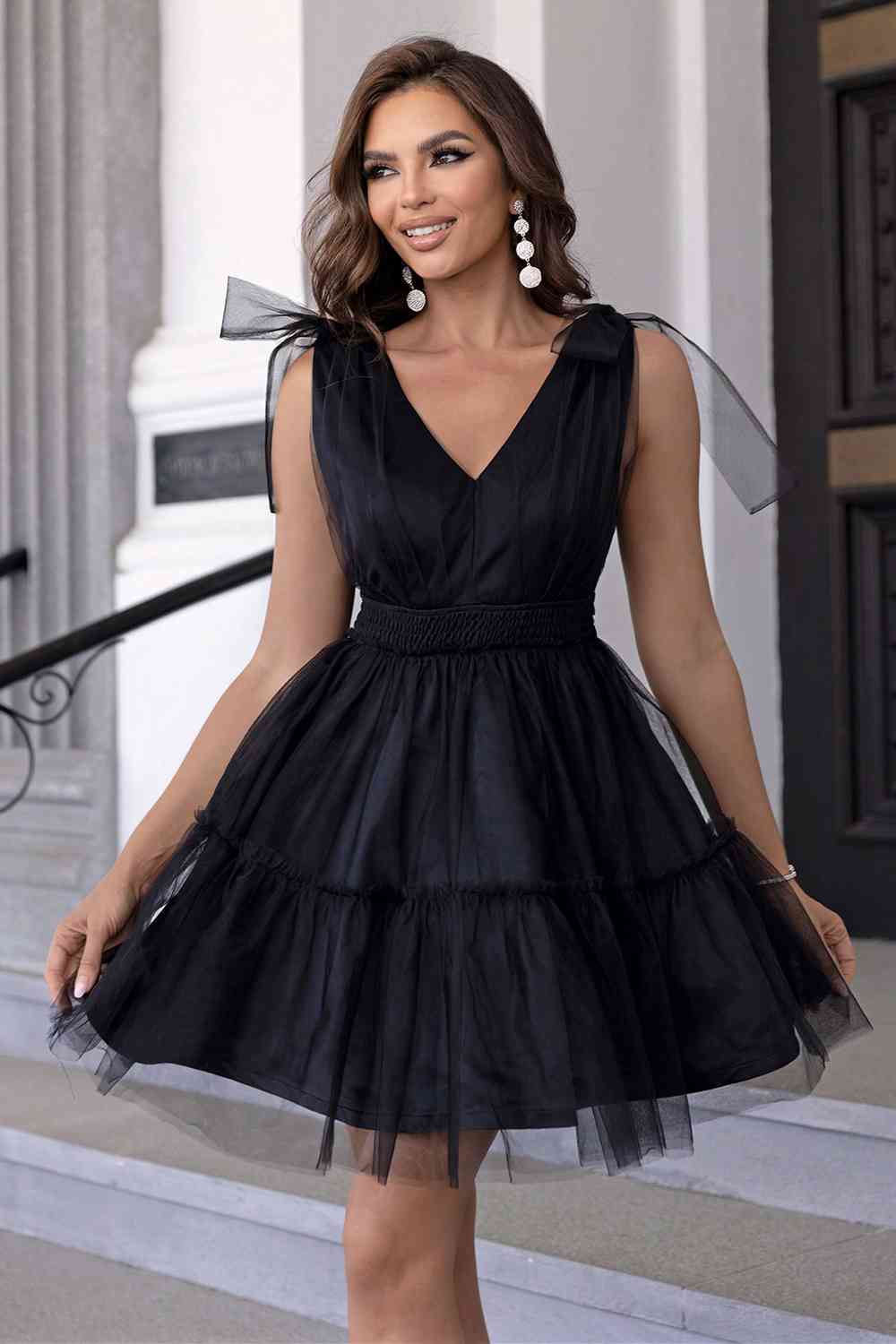 v neck mesh dress Wholesale MOQ6 V-Neck Shoulder Detail Mesh Dress